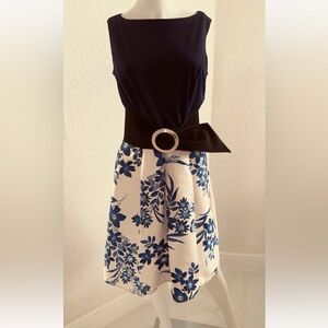 Alexa B Nites Women's Midi Dress Floral Skirt Zipper Sleeveless Size 8 Cocktail